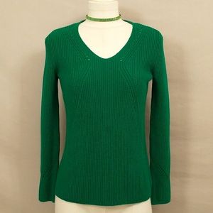Emerald Green Pima Cotton NWT Sweater Talbots Soft V Neck Rich Color Irish Kelly